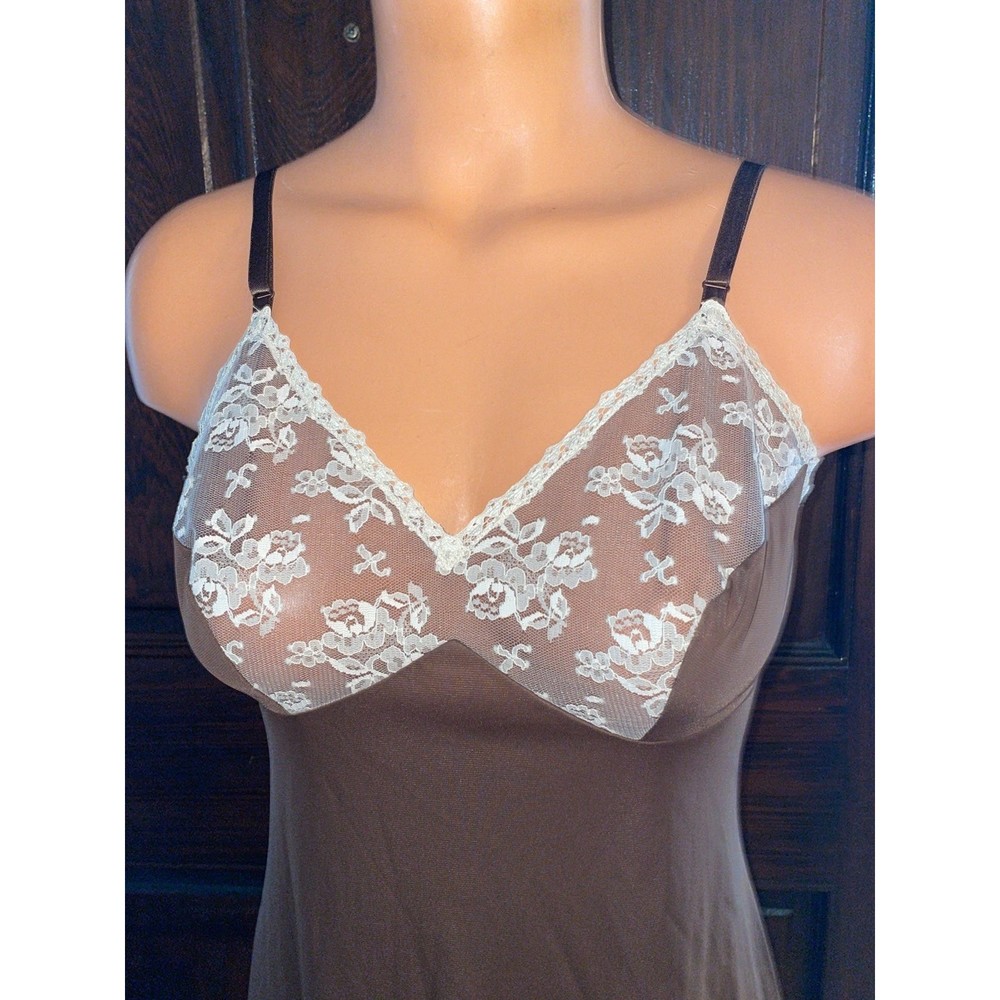 Vintage Silky brown Vanity Fair full Slip lingerie dress 34 - Picture 3 of 9